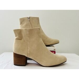 Banana Republic Womens Low Block Heel Beige Suede Ankle Side Zip Booties Sz 8.5M